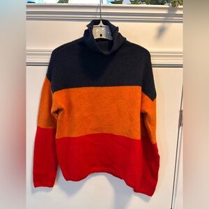C&C CALIFORNIA Striped color block turtleneck pullover sweater Orange Red Large
